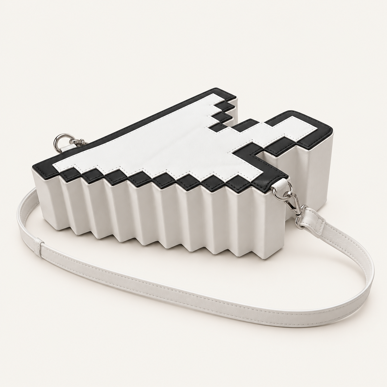 Pixel Cursor Leather Crossbody Bag – Black & White Geometric Statement Bag Gallery